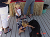 Jordan petting Jin's dog