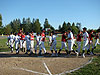 The kids congratulating each other after the game