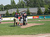 The coach talking to the kids