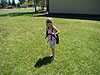 Jordan with her backpack, ready for the game