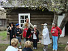 The kids demonstrating how goods were traded at Fort Ross