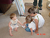 Hunter playing with Jordan's shoe