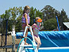 Jordan and Catelyn climbing in the pool