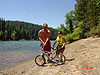 Tyler getting ready to ride his bike into the lake