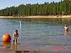 Tyler and Ken taking a quick dip in the cold lake