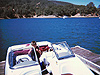 Tyler waiting in the boat by the dock