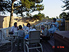 Everyone relaxing outside after eating