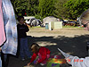 The kids playing hopscotch