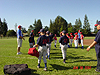 The teams heading onto the field