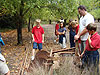 The kids looking at some old equipment
