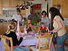 Everone finishing up their pizza