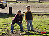 Tyler and Destry waiting to play kickball