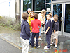 The kids heading into the factory